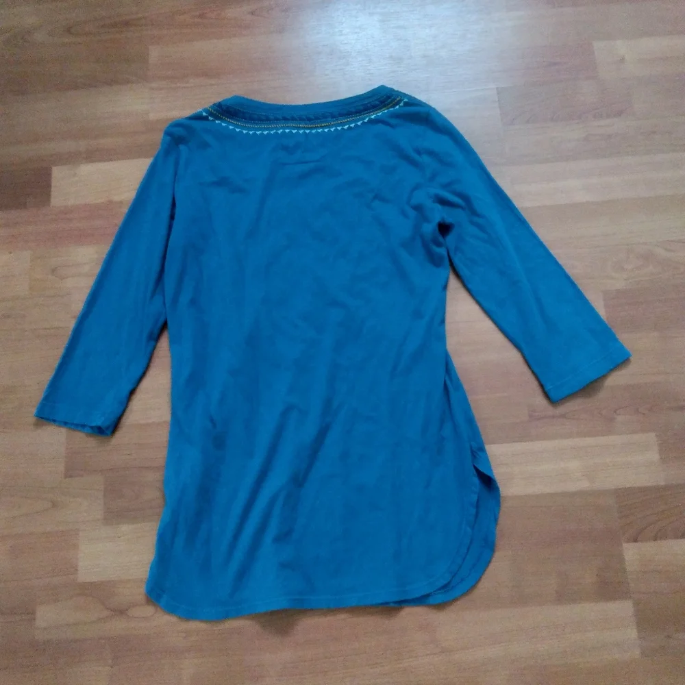 Johnny Was Los Angeles Blue Teal Embroidered Tunic T-Shirt - Picture 3 of 7